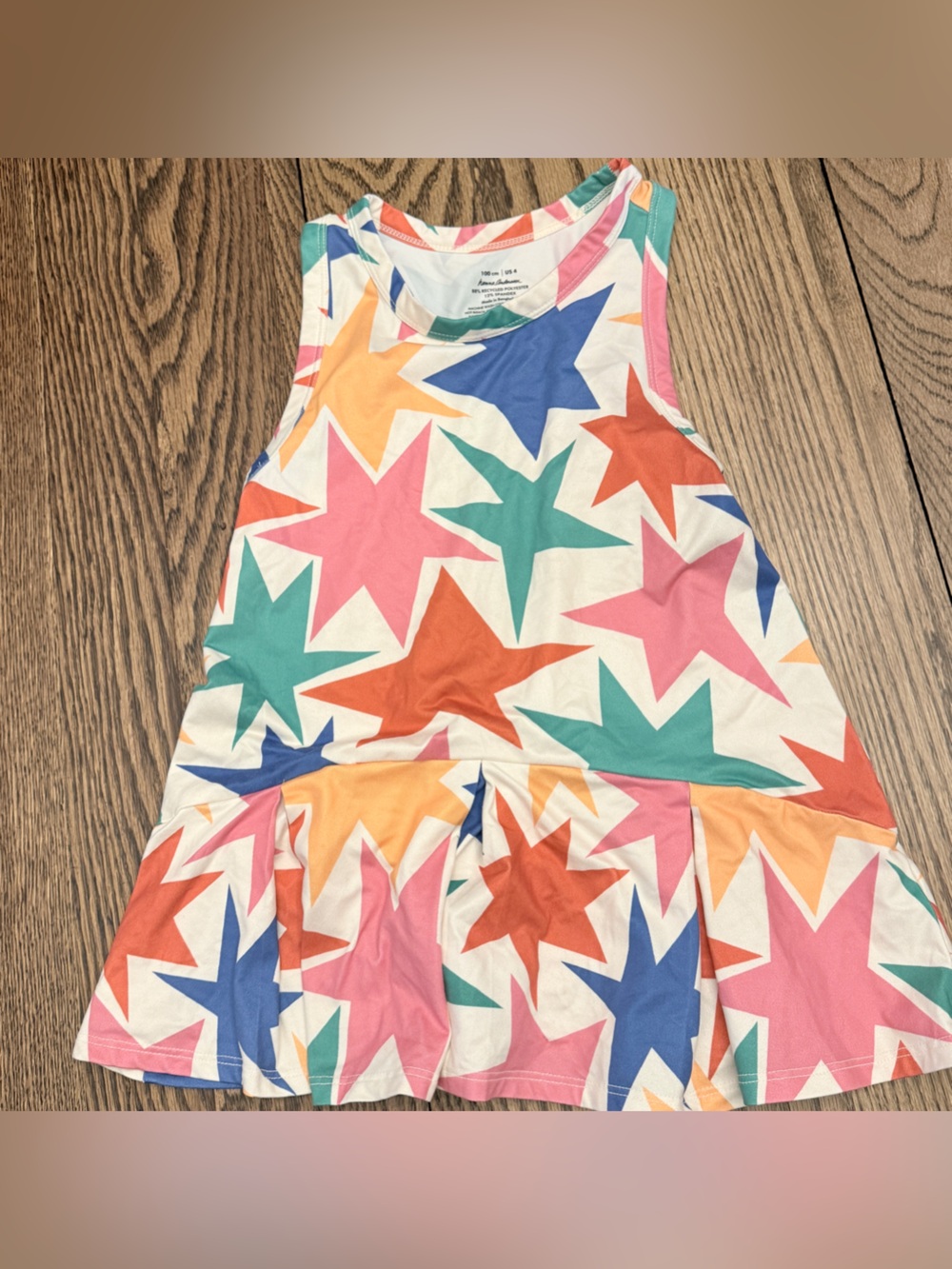 Hanna Andersson Girls Size 4 Colorful Starburst Ruffle Dress Razorback EUC TT